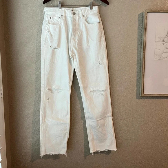 Moussy Vintage Distressed White Denim Jeans Button Fly Size 28 New NWT Raw Hem - Picture 2 of 12